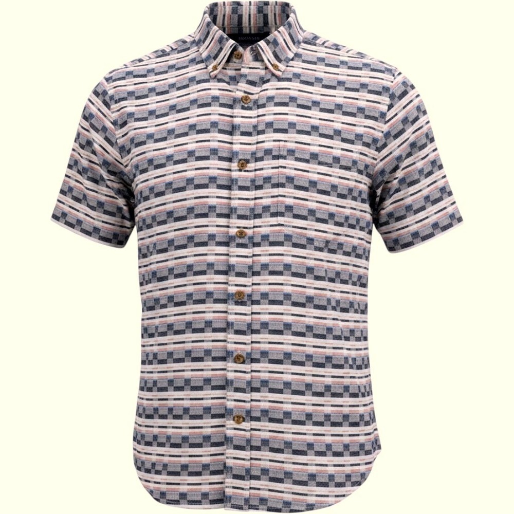 Ben Sherman Mens Large Mod Fit Linen Blend Short Sleeve Button Up Shirt New